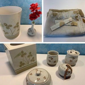 9-piece set of ceramic bathroom accessories plus window and shower curtains